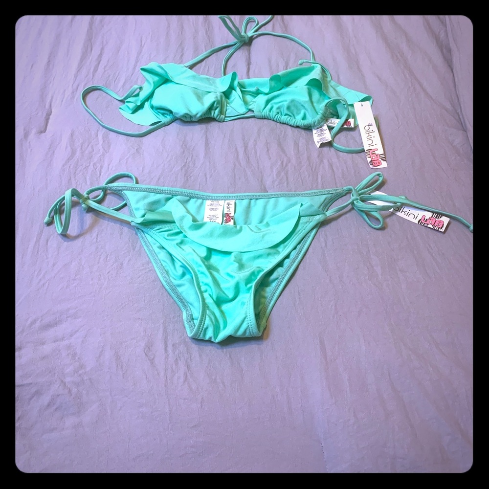 Bikini Lab Green Ruffled Bikini Size Small NWT